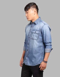 Med Blue Full Sleeve 100% Cotton Denim Shirt