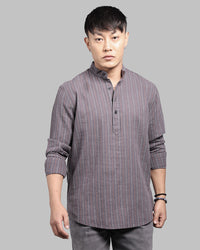 Charcoal Relax Slim Fit Linen Blend Stripe Short Kurta