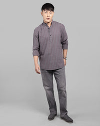 Charcoal Relax Slim Fit Linen Blend Stripe Short Kurta