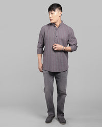 Charcoal Relax Slim Fit Linen Blend Stripe Short Kurta