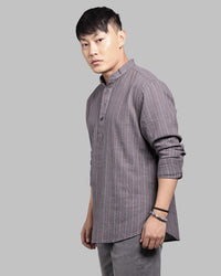 Charcoal Relax Slim Fit Linen Blend Stripe Short Kurta
