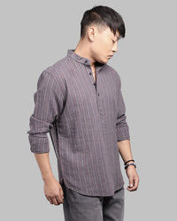 Charcoal Relax Slim Fit Linen Blend Stripe Short Kurta