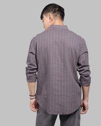 Charcoal Relax Slim Fit Linen Blend Stripe Short Kurta