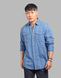 Med Blue Full Sleeve 100% Cotton Denim Shirt