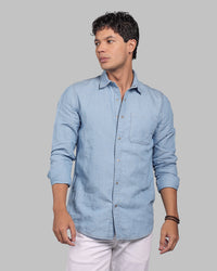 Med Blue Full Sleeve Linen Blend Denim Shirt