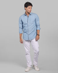 Med Blue Full Sleeve Linen Blend Denim Shirt