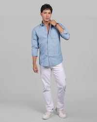 Med Blue Full Sleeve Linen Blend Denim Shirt