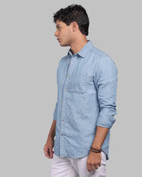 Med Blue Full Sleeve Linen Blend Denim Shirt
