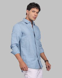 Med Blue Full Sleeve Linen Blend Denim Shirt