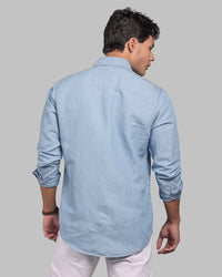 Med Blue Full Sleeve Linen Blend Denim Shirt