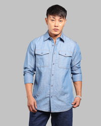 Med Blue Full Sleeve Linen Blend Denim Shirt