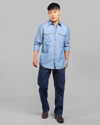 Med Blue Full Sleeve Linen Blend Denim Shirt
