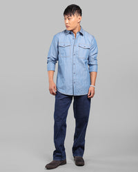 Med Blue Full Sleeve Linen Blend Denim Shirt