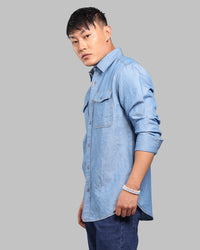 Med Blue Full Sleeve Linen Blend Denim Shirt