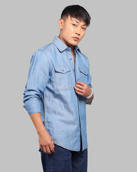 Med Blue Full Sleeve Linen Blend Denim Shirt