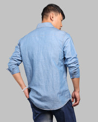 Med Blue Full Sleeve Linen Blend Denim Shirt