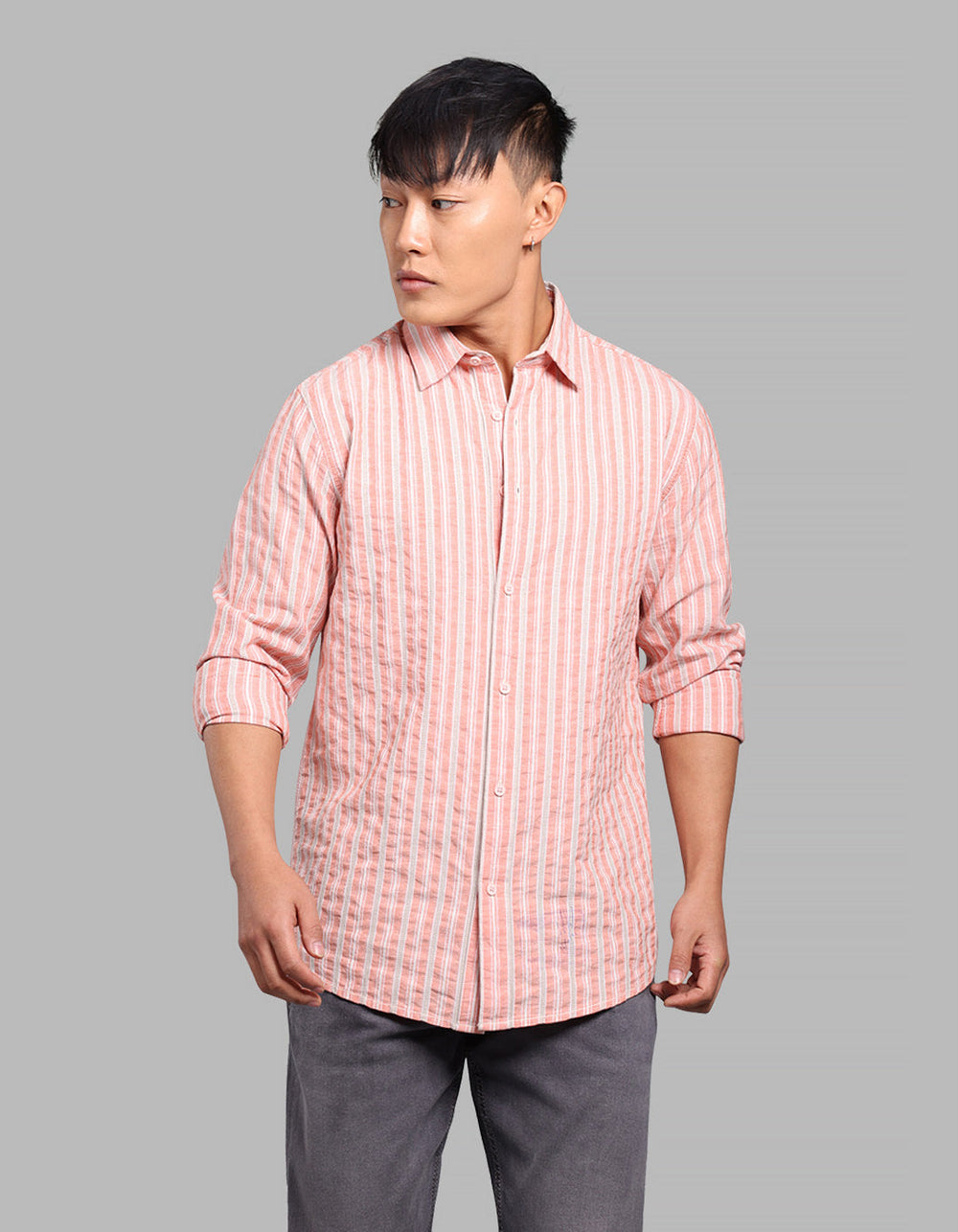 Dk Peach Full Sleeve Stripe Shirt