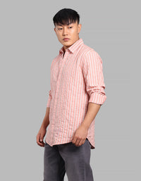 Dk Peach Full Sleeve Stripe Shirt