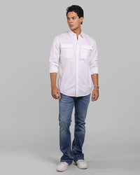White Full Sleeve Stretch Cargo Shirt