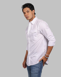 White Full Sleeve Stretch Cargo Shirt