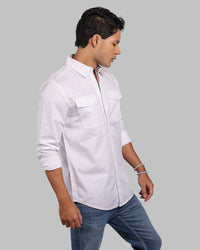 White Full Sleeve Stretch Cargo Shirt