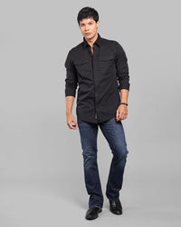Black Full Sleeve Stretch Cargo Shirt
