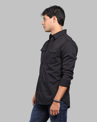 Black Full Sleeve Stretch Cargo Shirt
