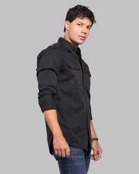 Black Full Sleeve Stretch Cargo Shirt