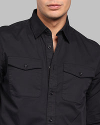 Black Full Sleeve Stretch Cargo Shirt