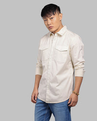 Cream Full Sleeve Stretch Cargo Shirt