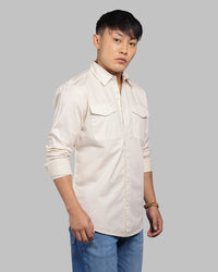 Cream Full Sleeve Stretch Cargo Shirt