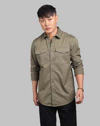 Military Green Full Sleeve Stretch Cargo Shirt