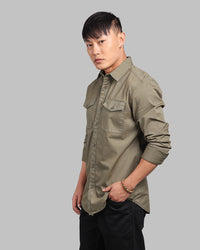 Military Green Full Sleeve Stretch Cargo Shirt