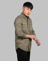 Military Green Full Sleeve Stretch Cargo Shirt