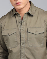Military Green Full Sleeve Stretch Cargo Shirt