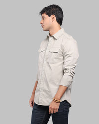 Cement Full Sleeve Stretch Cargo Shirt