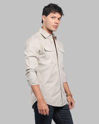 Cement Full Sleeve Stretch Cargo Shirt