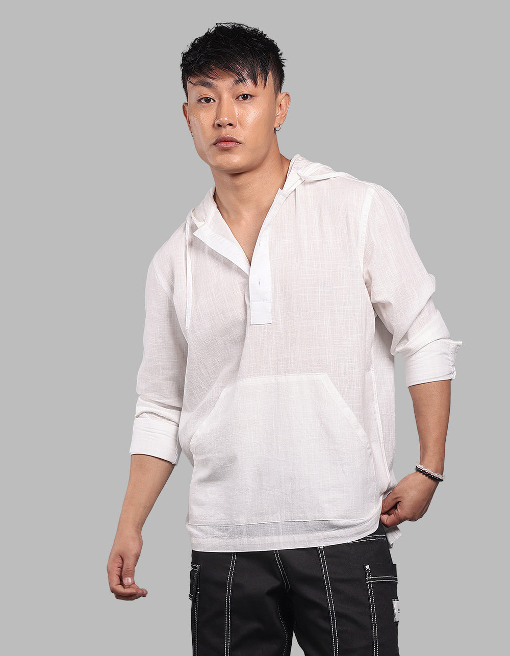 White 100% Cotton Full Sleeve Oversized Solid Shirt