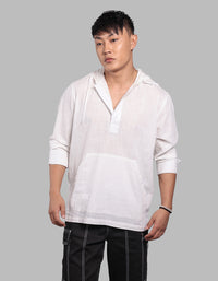White 100% Cotton Full Sleeve Oversized Solid Shirt
