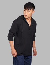 Black 100% Cotton Full Sleeve Oversized Solid Shirt