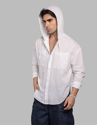White 100% Cotton Full Sleeve Oversized Solid Shirt