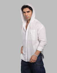 White 100% Cotton Full Sleeve Oversized Solid Shirt