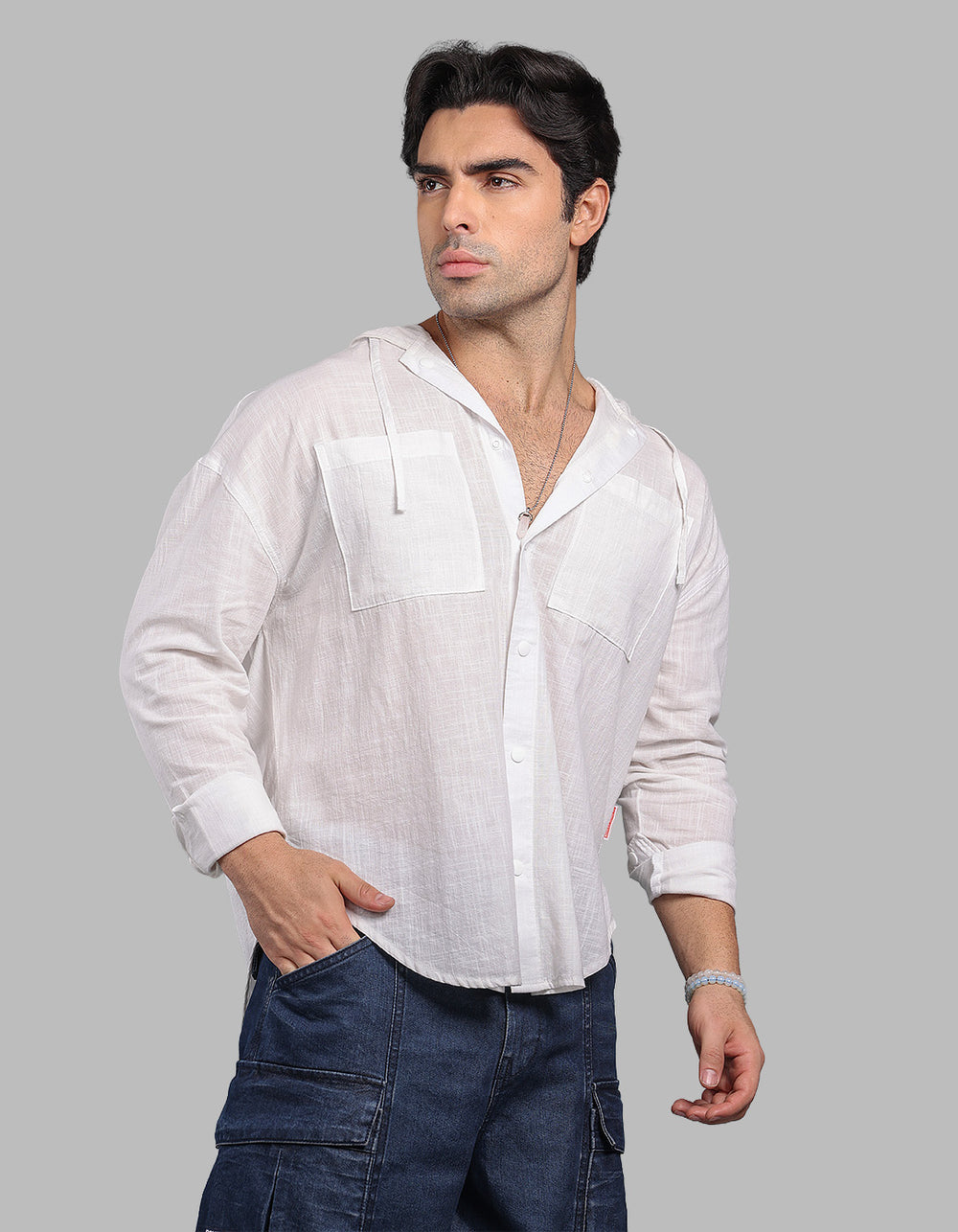 White 100% Cotton Full Sleeve Oversized Solid Shirt