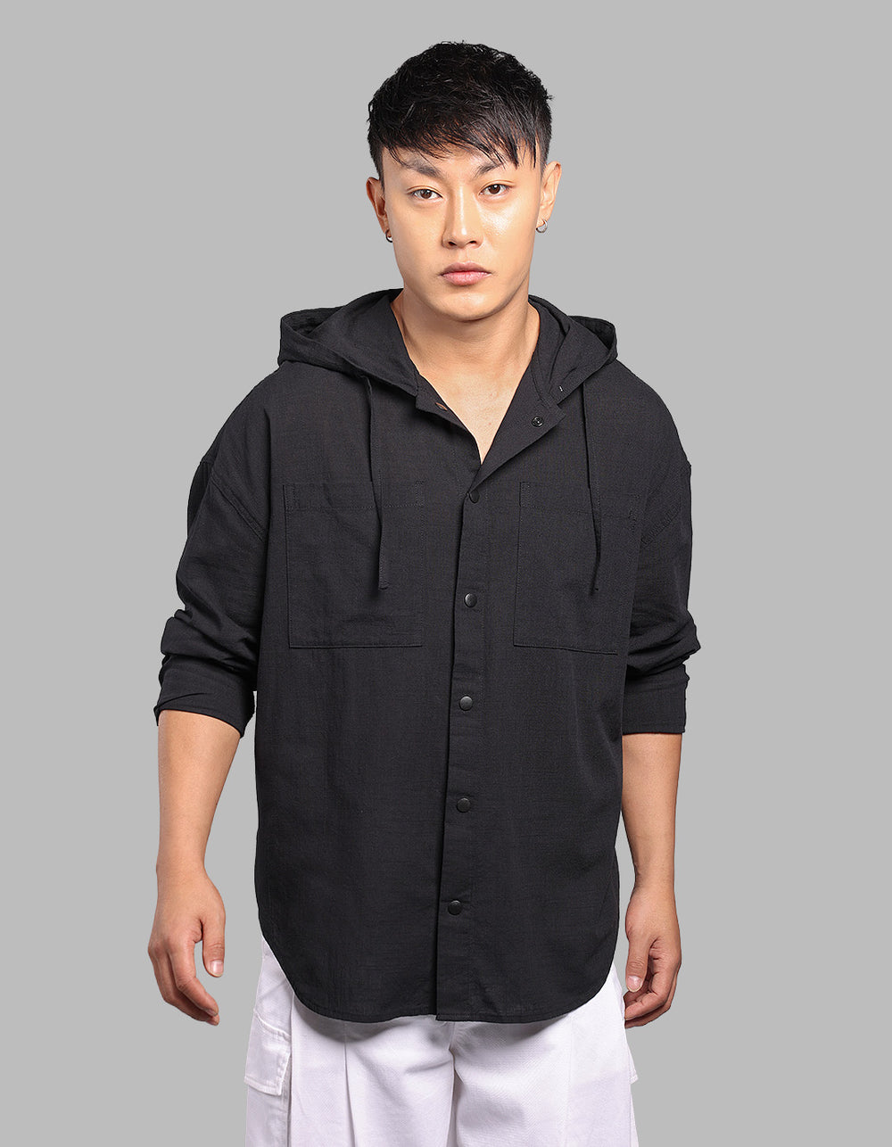 Black 100% Cotton Full Sleeve Oversized Solid Shirt