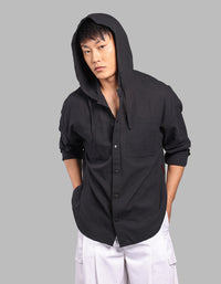 Black 100% Cotton Full Sleeve Oversized Solid Shirt