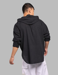 Black 100% Cotton Full Sleeve Oversized Solid Shirt