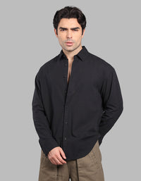 Black 100% Cotton Full Sleeve Oversized Solid Shirt