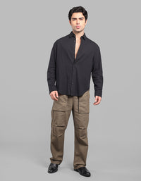Black 100% Cotton Full Sleeve Oversized Solid Shirt