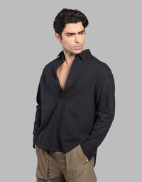 Black 100% Cotton Full Sleeve Oversized Solid Shirt