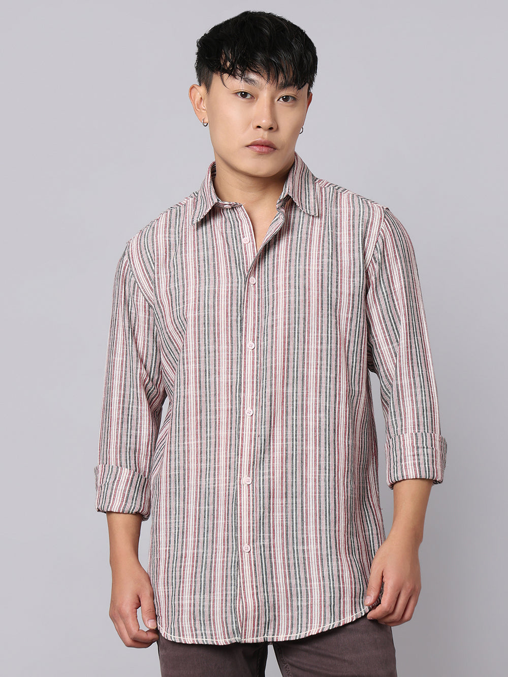 Pink Black Full Sleeve Stripe Shirt